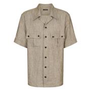 Gestreept Linnen Hawaii Fit Overhemd Dolce & Gabbana , Beige , Heren