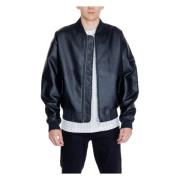 Zwarte Zip-Up Jas met Mandarin Kraag Calvin Klein , Black , Heren