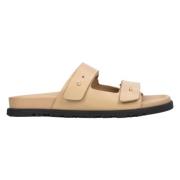 Dames Beige Leren Slides met Verstelbare Dikke Banden Er00114727 Estro...