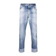 Denim Straight Jeans met Opgeslagen Zoom John Richmond , Blue , Heren