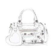 Metallic Finish Stud Embellished Schoudertas Balenciaga , Gray , Dames