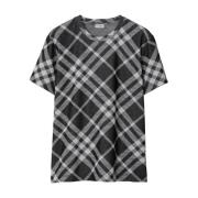 Check Jacquard Gebreide Zwarte T-shirts Burberry , Black , Heren