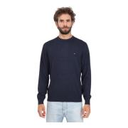 Blauwe Crew-Neck Sweater met Vlag Borduurwerk Tommy Hilfiger , Blue , ...