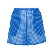 Blauwe Gingham Check Katoenen Shorts Ermanno Scervino , Blue , Dames