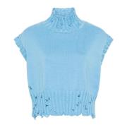 Blauwe Gebreide Mouwloze Crop Sweater Marni , Blue , Dames