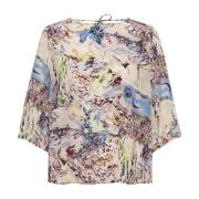 Blauw Bos Blouse met ¾ Mouwen Cream , Multicolor , Dames