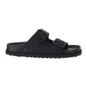 Zwarte Raffia Sandalen met Leren Afwerking Birkenstock , Black , Dames