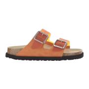 Oranje Sandalen met Suède Rand Kurk Zool Birkenstock , Orange , Dames