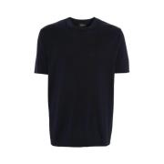 Navy Blauw Fijngebreid T-shirt Brioni , Blue , Heren