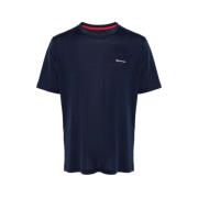 Geborduurd Navy Katoenen T-shirt Kiton , Blue , Heren