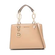 Taupe Leren Schoudertas met Logo Bedel Michael Kors , Brown , Dames