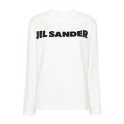 Wit Gebreid Logo Print Ronde Hals Jil Sander , White , Dames