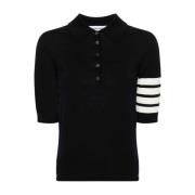 Blauwe Gebreide Poloshirt met Strepen Thom Browne , Blue , Dames