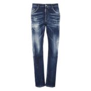 Blauwe Ripped Jeans met Logo Patch Dsquared2 , Blue , Heren