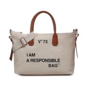 Stijlvolle Tote Tas met Schouderband V73 , Beige , Dames