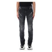 Versleten Slim Fit Denim Jeans Balmain , Black , Heren