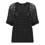 Zwart Kant Top Ronde Hals Korte Mouw Jil Sander , Black , Dames