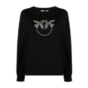 Kristalversierde Love Birds Sweater Pinko , Black , Dames