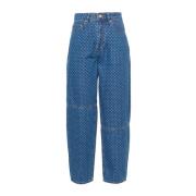 Vintage Wide Leg Polka Dot Denim Jeans Ganni , Blue , Dames