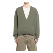 Mosswool Deep V-Neck Jumper Lemaire , Green , Heren