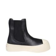 Zwarte Leren Enkellaarzen Platform Marni , Black , Dames