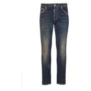 Blauwe Katoenen Jeans met Logopatch Dsquared2 , Blue , Heren