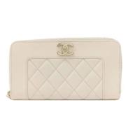 Pre-owned Leather wallets Chanel Vintage , White , Dames