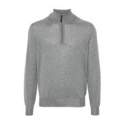 Merino Wol Halve Rits Trui Canali , Gray , Heren