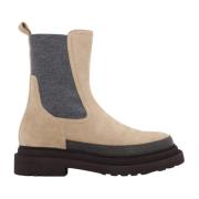 Suede Enkellaarzen met Precious Contour Brunello Cucinelli , Beige , D...