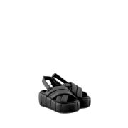 Basis Linnen Sandaal Hak Vegan Stof THEMOIRè , Black , Dames