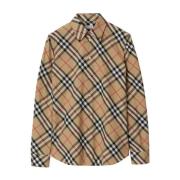 Geruite Shirt Licht Beige Italië Burberry , Beige , Dames