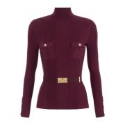 Geribbelde Viscose Zijde Sweater met Hoge Kraag Elisabetta Franchi , R...