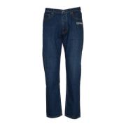 Script Tapered Jeans Medium Blue Off White , Blue , Heren