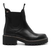 Zwarte Leren Chelsea Mid Hiel Laarzen Tommy Hilfiger , Black , Dames