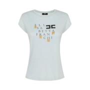 Chic Logo Fringe Jersey T-shirt Elisabetta Franchi , White , Dames