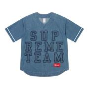Denim Baseball Jersey Limited Edition Blauw Supreme , Blue , Heren