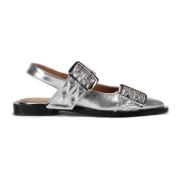 Metallic Gesp Ballerina Flats Ganni , Gray , Dames