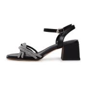 Zwarte Leren Blokhak Sandalen Cesare Gaspari , Black , Dames