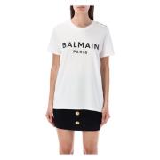 Paris Flocked T-shirt Bianco Nero Balmain , White , Dames