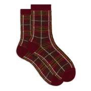 Burgundy Tartan Short Socks Gallo , Multicolor , Dames