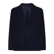 Navy Blue Geplooide Blazer Jas Issey Miyake , Blue , Heren