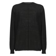 Zwarte Wol Crewneck Sweater Oversize Rick Owens , Black , Heren