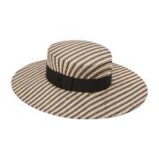 Gestreepte Raffia Canotier Hoed in Zand Nina Ricci , Beige , Dames