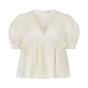 Gerimpelde Babydoll Top in Creme Nina Ricci , Beige , Dames