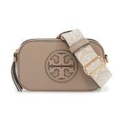 Gestructureerde Leren Mini Crossbody Tas Tory Burch , Gray , Dames