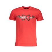 Rode Katoenen T-Shirt met Print Logo Cavalli Class , Red , Heren