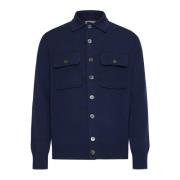 Navy Blue Cashmere Gebreide Trui Brunello Cucinelli , Blue , Heren