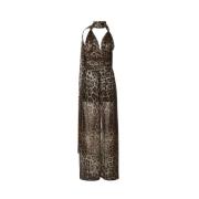 Animalier Chiffon V-Hals Jurk Dolce & Gabbana , Multicolor , Dames