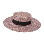 Gestreepte Raffia Canotier Hoed in Mauve Nina Ricci , Pink , Dames