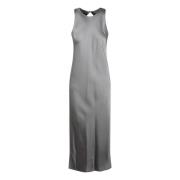 Satijnen Lange Jurk met Zijsplitten Herno , Gray , Dames